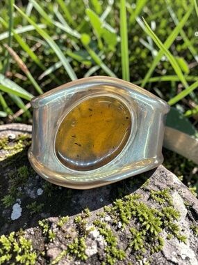 Vintage Taxco Sterling Silver Amber Cuff Bracelet